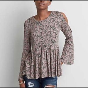 American Eagle Cold Shoulder/Bell long sleeve top